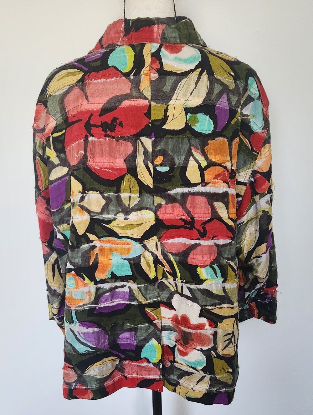 Chico's Artistic Floral Print Silk Linen Blend Jacket Size 3 (XL) – Lined - Picture 4 of 10